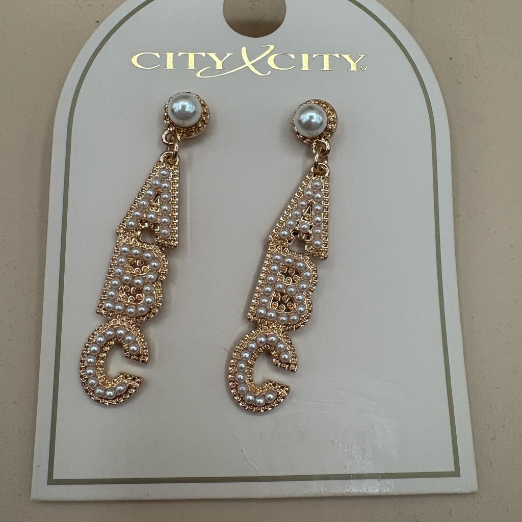 City By City Gold Abc Pearl Drop Earrings Nwt